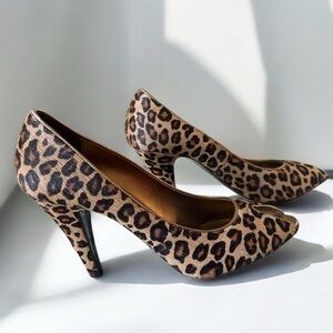Le Silla Brown Leopard Print Open Toe Calf Hair Pumps Size 40